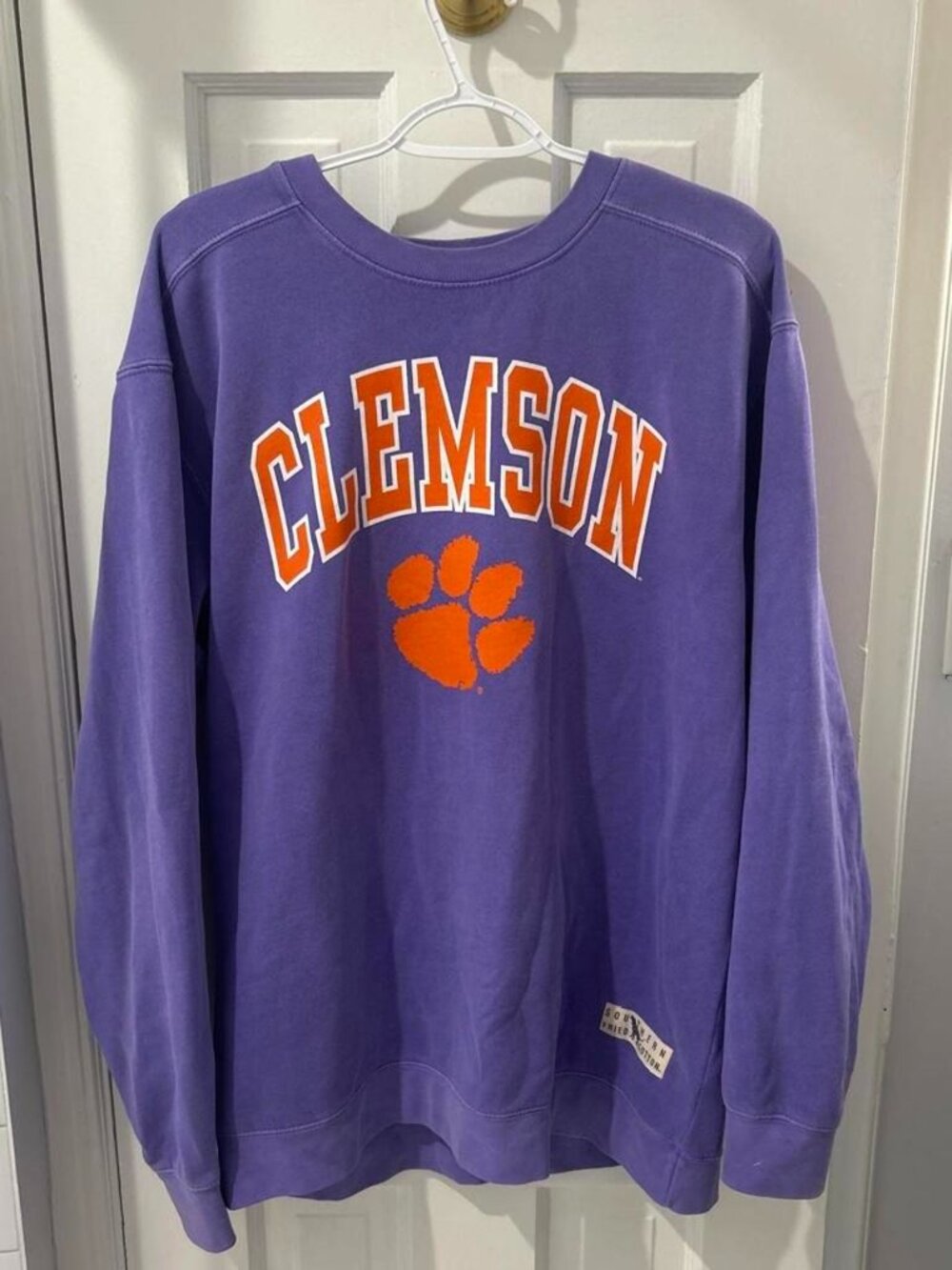 Clemson Women's Purple Crewneck With Orange Paw Logo